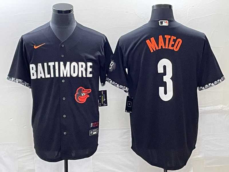 Men's Baltimore Orioles #3 Jorge Mateo Black 2023 City Connect Cool Base Stitched Jerseys